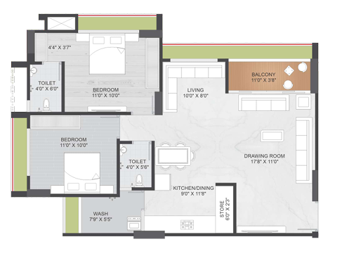 2.5 BHK Floor Plan - Sahajanand Green Nikol