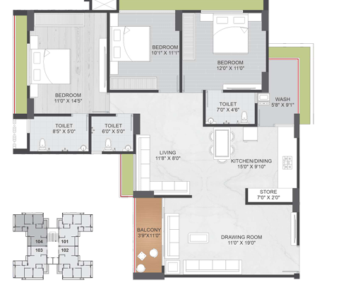 3.5 BHK Floor Plan - Sahajanand Green Nikol