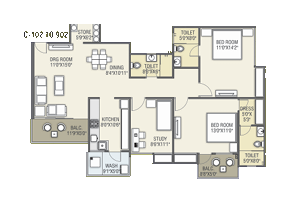 2 BHK Floor Plan - Royal Palms Kota