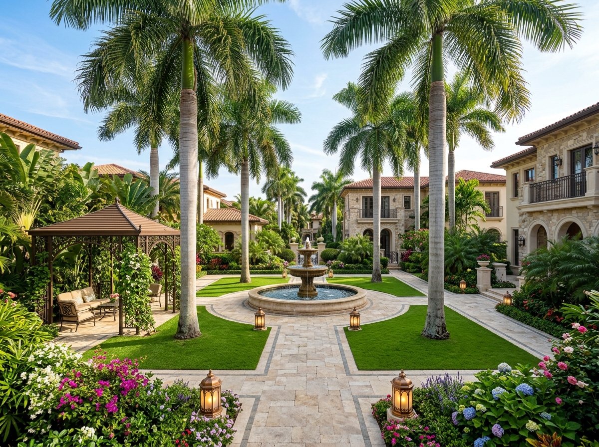 Royal Palms Lush Landscaped Garden with Palm Trees